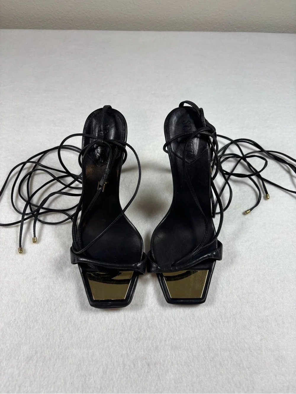 Schutz Black Leather Lace-Up Strappy Stiletto Heels | Size 9.5B | Made in Brazil